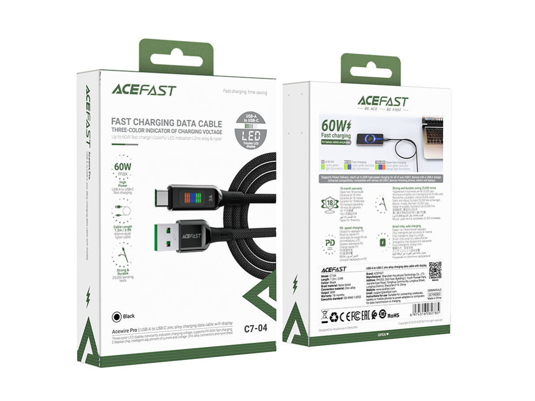 Acefast USB-A to USB-C Charging Cable 60W - Fast, Durable, MFI Certified Acefast USB-A to USB-C Charging Cable 60W - Fast, Durable, MFI Certified